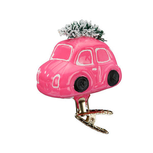 Kerstauto roze, 7,6 cm