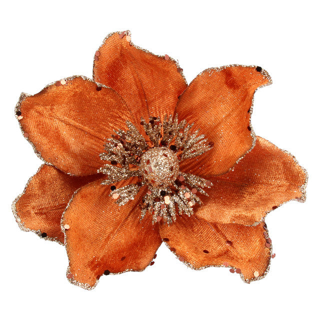 Orange Fabric Sparkling Magnolia Clip