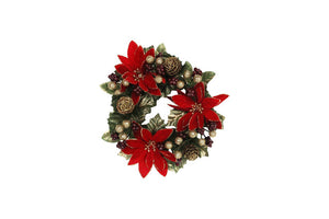 Poinsettia/Leaf/Berry Candle Ring, Lge
