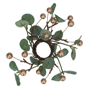 Eucalyptus/Gold Berry Candle Ring, Sml