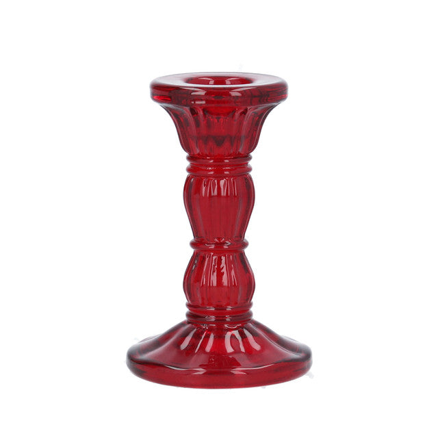 Red Glass Moulded Candlestick, Sml