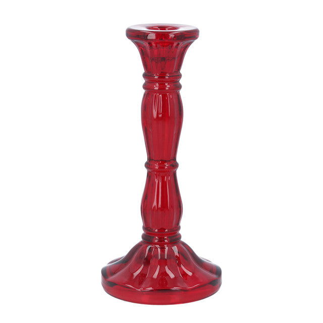 Red Glass Moulded Candlestick, Lge