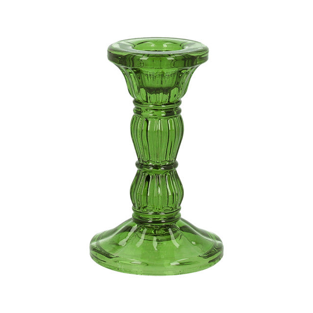 Green Glass Moulded Candlestick, Sml