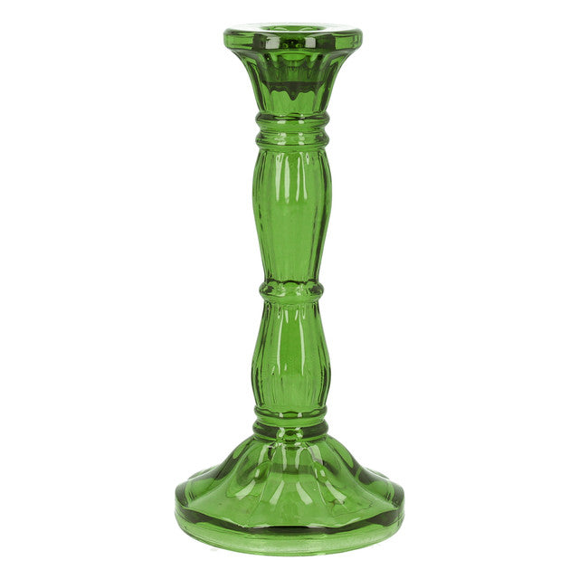 Green Glass Moulded Candlestick, Lge