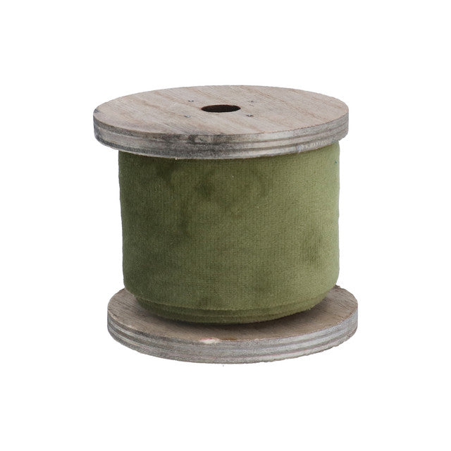 Green Velvet Ribbon w Wooden Bobbin, 3M